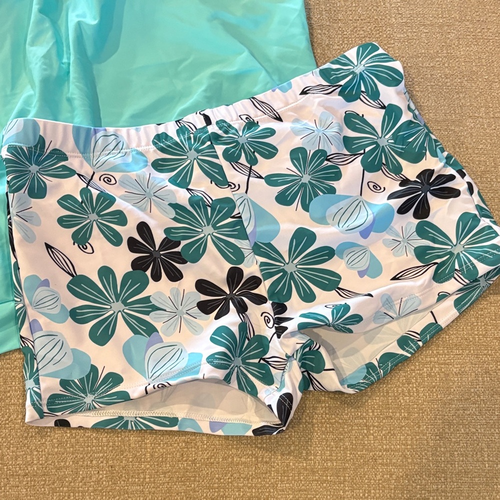 Woman’s Floral Swim Set - Teal and White NWOT - Picture 3 of 3